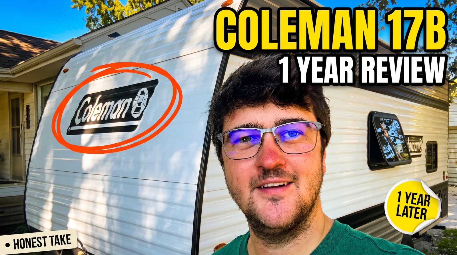 2025 Coleman 17B travel trailer parked outside for its one year review