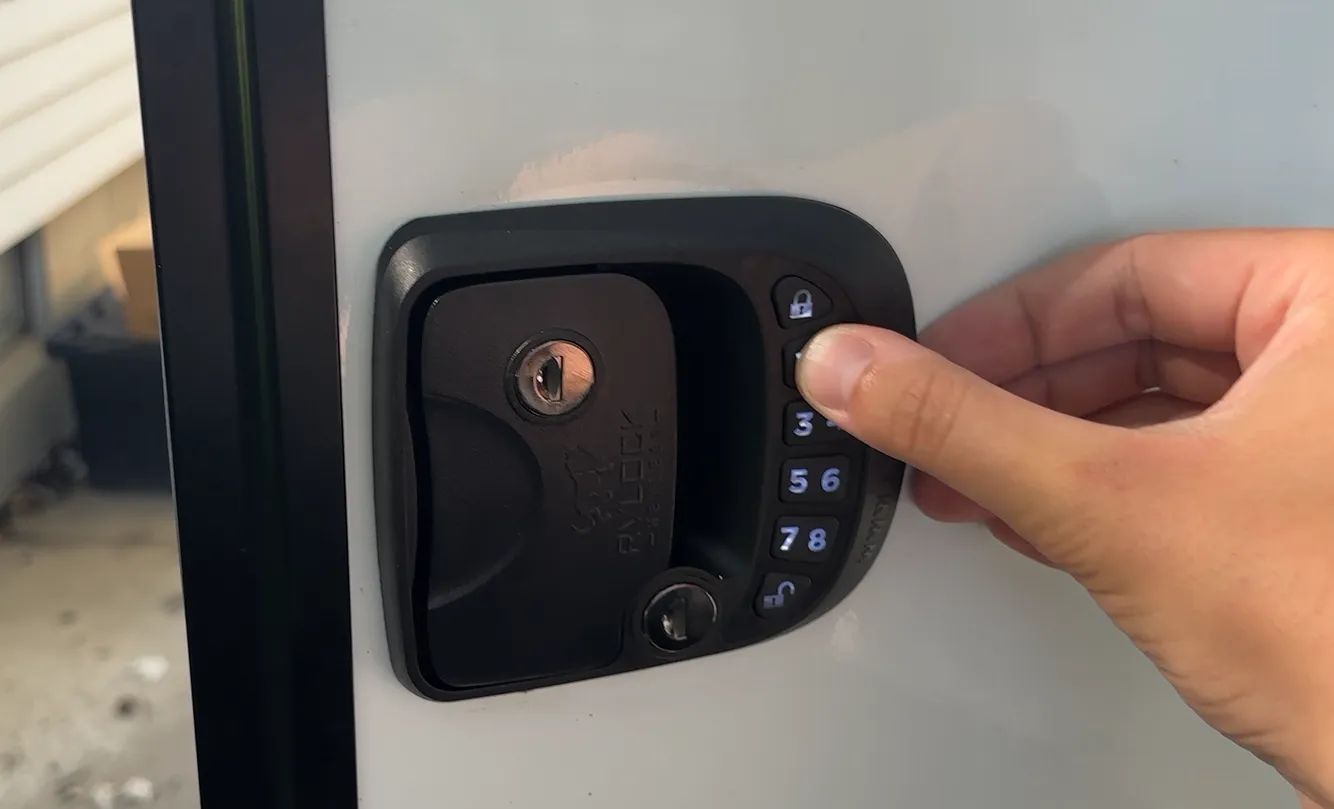 Entering the keypad code on the RVLOCK